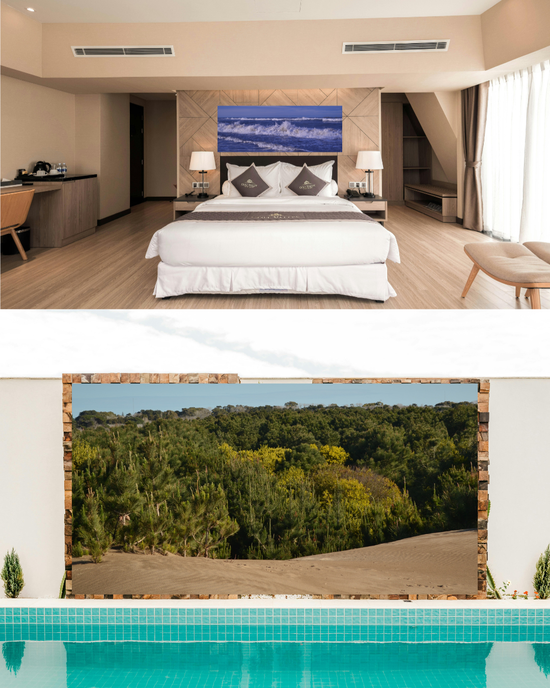 Hotel con suite y piscina con arte de dunas