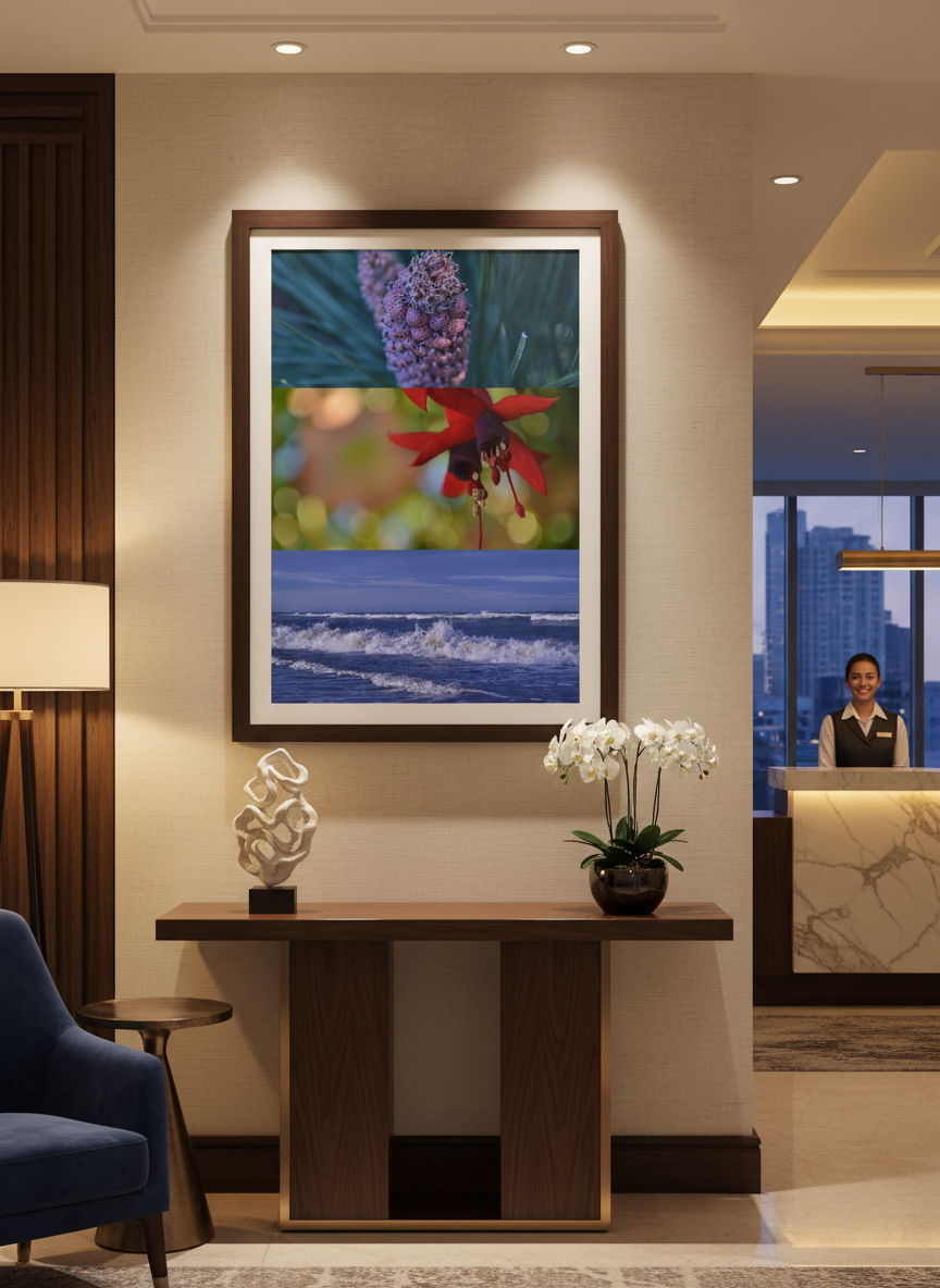 Mockup decoración con arte natural en lobby de hotel